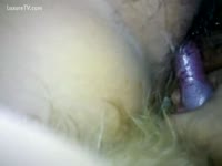 Hairy cum-hole drilled by a unshaved doggy
